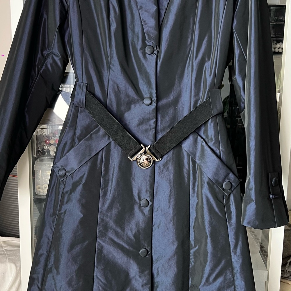 Pink Tartan Blue Trench Coat with Belted Waist